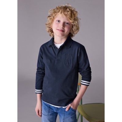 Contrast long sleeve polo shirt - NAVY BLUE 18Y