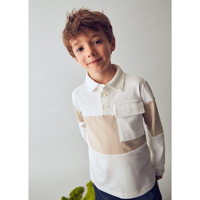 Color block long sleeve polo shirt - CREAM 8Y