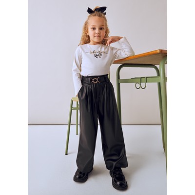 Παντελόνι μακρύ pu wide leg - ΜΑΥΡΟ 4Y