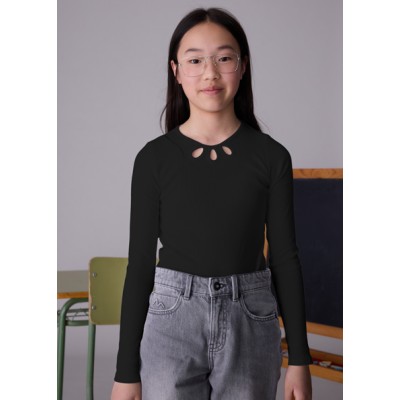 Μπλούζα μακρυμάνικη κανάλε cut out - ΜΑΥΡΟ 10Y