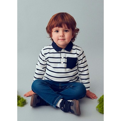 Contrast long sleeve polo shirt - CREAM 4Y