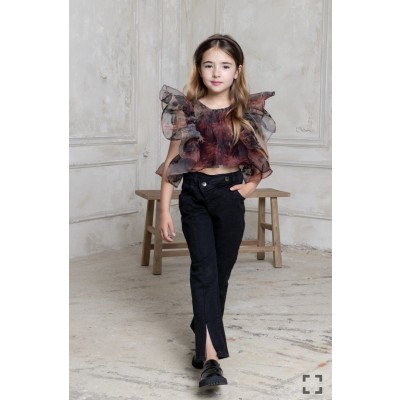 Ψηλόμεσο τζιν mom fit - ΜΑΥΡΟ 5/6Y