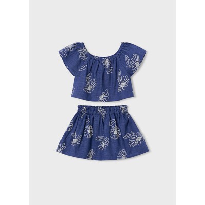 Σετ φούστα λινή σταμπωτή - ΜΠΛΕ 6Y