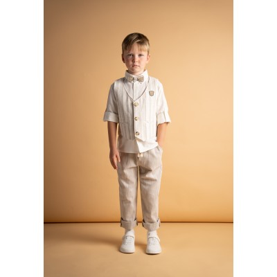 Σετ λινό 4τμχ.με γιλέκο - ΕΚΡΟΥ 5Y