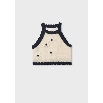 Knitted floral top - BEIGE 10Y