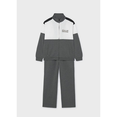 Blocking cardigan jumpsuit set - CHARCOAL 18Y