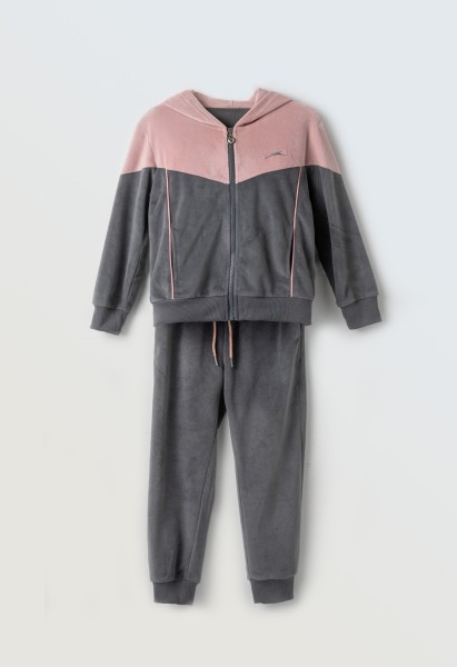 Σετ φόρμα βελούδινη με ζακέτα - ΓΚΡΙ 14Y