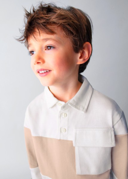 Πολο μακρυμάνικο color block - ΚΡΕΜ 8Y