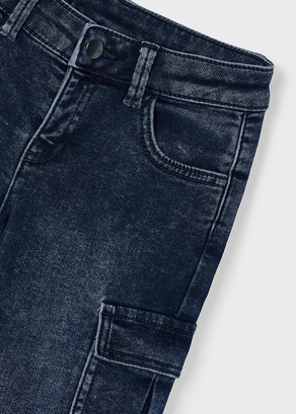 Παντελόνι μαλακό τζιν cargo - ΜΑΥΡΟ ΜΠΛΕ 8Y