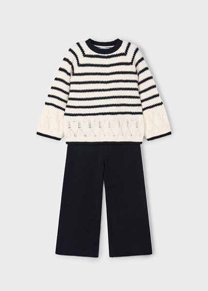 Σετ παντελόνι πλεκτό ρίγες - ΜΑΥΡΟ 2Y