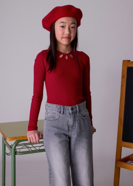 Μπλούζα μακρυμάνικη κανάλε cut out - ΚΟΚΚΙΝΟ 12Y