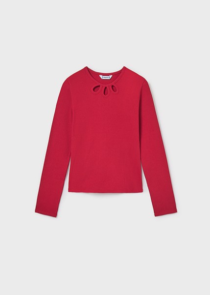 Μπλούζα μακρυμάνικη κανάλε cut out - ΚΟΚΚΙΝΟ 12Y