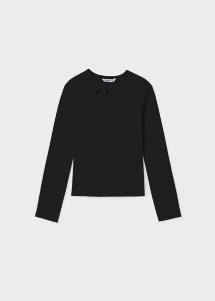 Μπλούζα μακρυμάνικη κανάλε cut out - ΜΑΥΡΟ 10Y