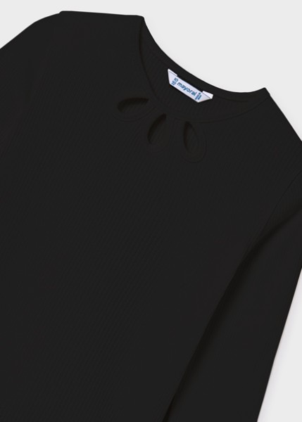 Μπλούζα μακρυμάνικη κανάλε cut out - ΜΑΥΡΟ 10Y