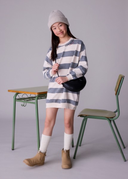 Φόρεμα ριγέ - ΓΚΡΙ 10Y