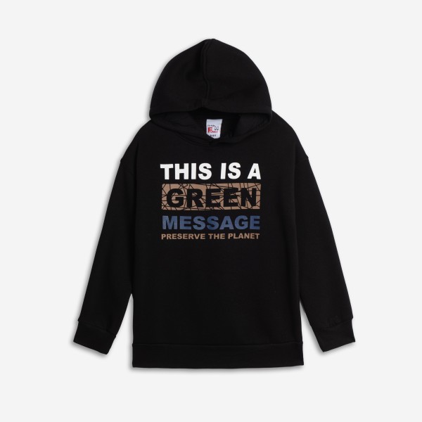 Μπλούζα φούτερ με κουκούλα - ΜΑΥΡΟ 14Y