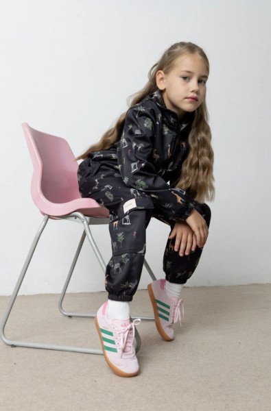 Σετ φόρμας με ζακέτα print μαύρο - ΜΑΥΡΟ 7/8Y