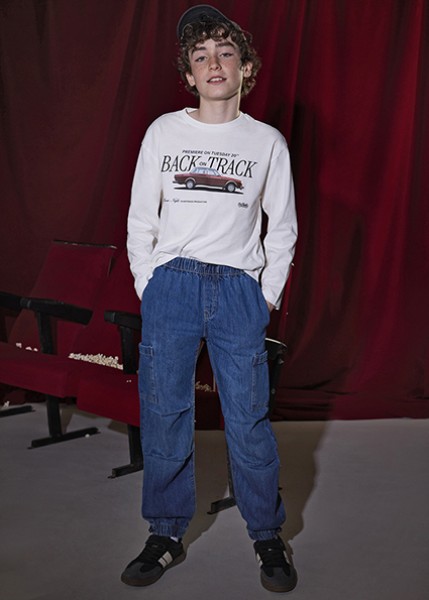 Παντελόνι denim cargo parachute - ΓΚΡΙ 10Y