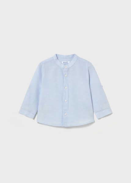 Πουκάμισο μακρυμάνικο λινό γιακάς μάο - ΓΑΛΑΖΙΟ 3Y