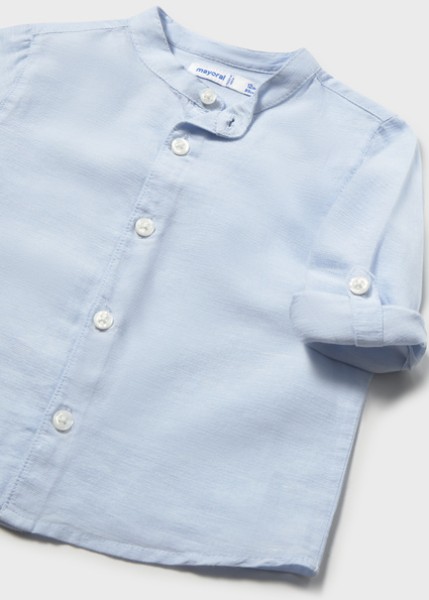Πουκάμισο μακρυμάνικο λινό γιακάς μάο - ΓΑΛΑΖΙΟ 3Y