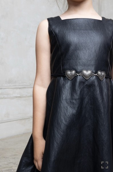 Φόρεμα με εφε δέρματος & ζώνη - ΜΑΥΡΟ 5/6Y