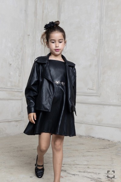 Φόρεμα με εφε δέρματος & ζώνη - ΜΑΥΡΟ 5/6Y