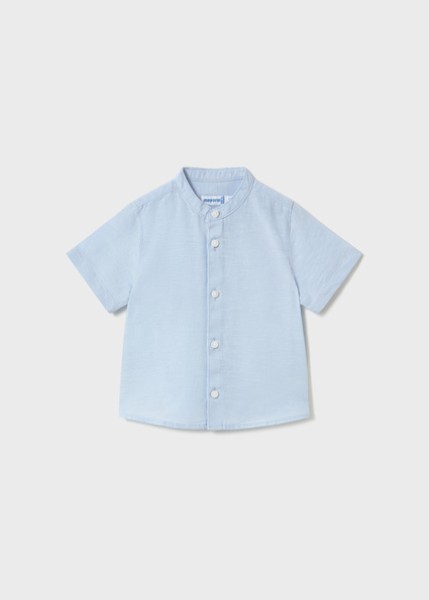 Πουκάμισο κοντομάνικο λινό γιακάς μαο - ΓΑΛΑΖΙΟ 3Y