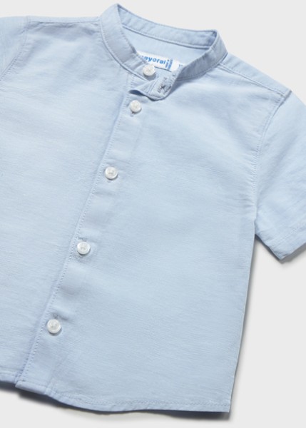 Πουκάμισο κοντομάνικο λινό γιακάς μαο - ΓΑΛΑΖΙΟ 3Y