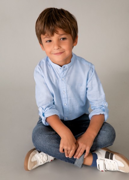 Πουκάμισο μακρυμάνικο γιακάς μαο λινό - ΓΑΛΑΖΙΟ 8Y