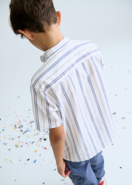 Πουκάμισο κοντομάνικο γιακάς μαο - ΜΠΛΕ 10Y