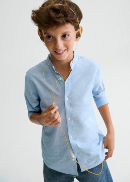 Πουκάμισο μακρυμάνικο  γιακάς μαο - ΓΑΛΑΖΙΟ 14Y