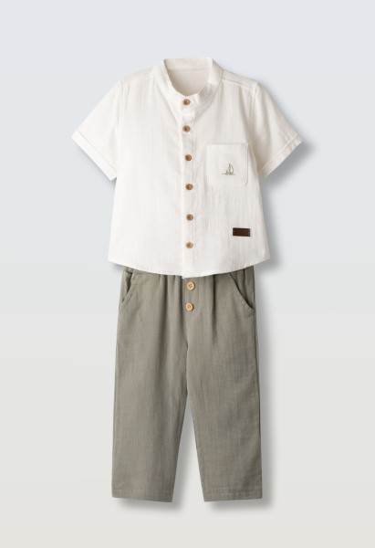 Σετ παντελόνι πουκάμισο μαο γιακάς - ΕΚΡΟΥ 5Y