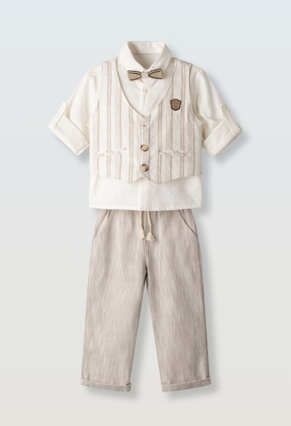 Σετ λινό 4τμχ.με γιλέκο - ΕΚΡΟΥ 5Y