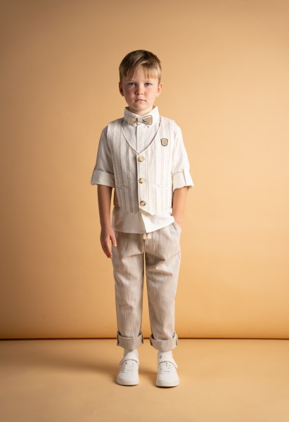 Σετ λινό 4τμχ.με γιλέκο - ΕΚΡΟΥ 5Y