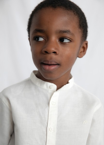 Πουκάμισο μακρυμάνικο λινό γιακάς μαο - ΚΡΕΜ 10Y