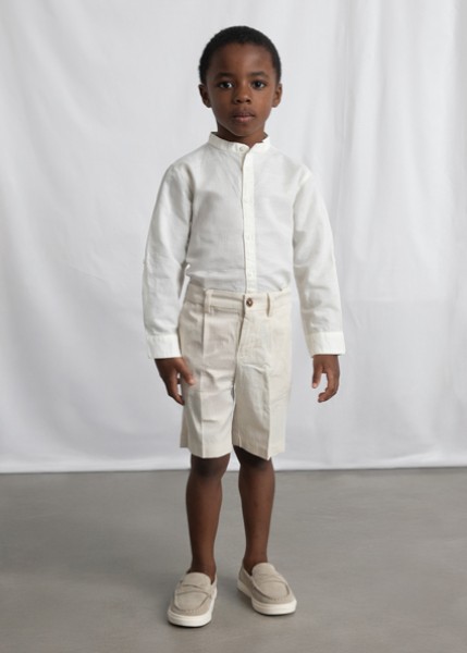 Πουκάμισο μακρυμάνικο λινό γιακάς μαο - ΚΡΕΜ 10Y