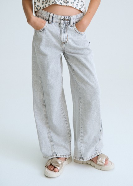 Παντελόνι μακρύ τζιν wide leg - ΓΚΡΙ 18Y