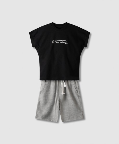 Σετ βερμούδα τυπου λινή - ΜΑΥΡΟ 16Y