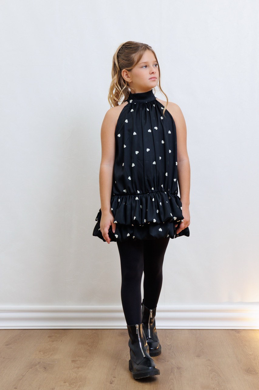 Φόρεμα καρδιά print - ΜΑΥΡΟ 11/12Y