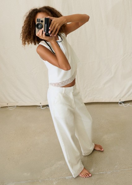 Παντελόνι μακρύ δαντέλα κεντητό - ΕΚΡΟΥ 16Y