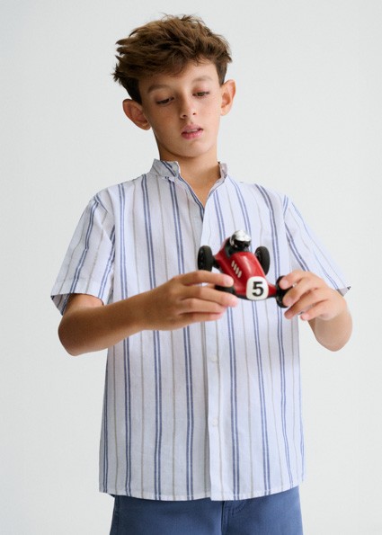 Πουκάμισο κοντομάνικο γιακάς μαο - ΜΠΛΕ 10Y